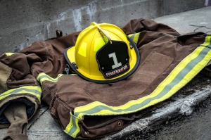 Firefighter's coat and helmet